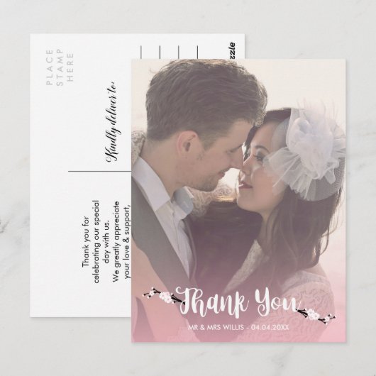 Bedankt Cherry Blossom trouwfoto Briefkaart (Voorkant / Achterkant)