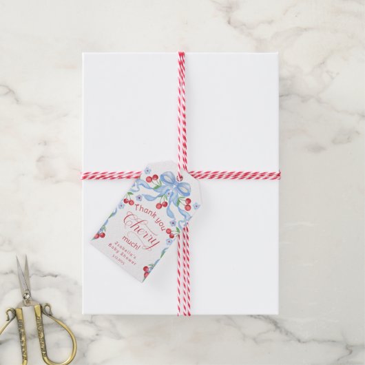 Bedankt Cherry Much Blue bow baby shower Cadeaulabel (Met Touw)