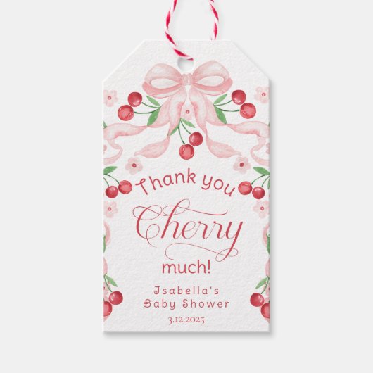 Bedankt Cherry Much Cherry op top baby shower Cadeaulabel (Voorkant)