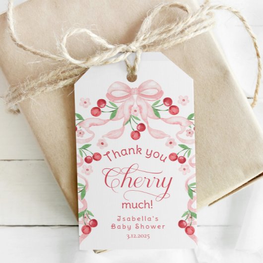 Bedankt Cherry Much Cherry op top baby shower Cadeaulabel