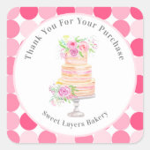 Bedankt Chic gelaagde taart met Rozen bakkerij Vierkante Sticker (Voorkant)