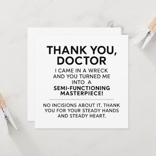 Bedankt chirurg kaart (Voorkant / Achterkant in situ)