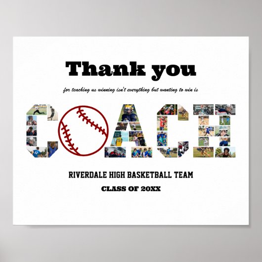 Bedankt Coach Baseball Team Fotocollage Poster (Voorkant)