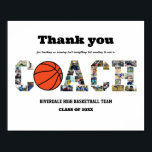 Bedankt Coach Basketbal Team Fotocollage Poster<br><div class="desc">Gepersonaliseerde Basketbal Coach Photo Collage voor coach pensioen, einde van het seizoen viering en senior nacht waardering. Dit aanpasbare fotocadeau is ook perfect als afscheidssouvenir voor sportcoach. Deze aangepaste sjabloon is een uniek en betekenisvol afscheidscadeau dat de kostbare momenten en herinneringen vastlegt die samen worden gedeeld. Het ontwerp is voorzien...</div>