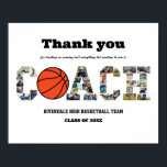 Bedankt Coach Basketbal Team Fotocollage Poster<br><div class="desc">Gepersonaliseerde Basketbal Coach Photo Collage voor coach pensioen, einde van het seizoen viering en senior nacht waardering. Dit aanpasbare fotocadeau is ook perfect als afscheidssouvenir voor sportcoach. Deze aangepaste sjabloon is een uniek en betekenisvol afscheidscadeau dat de kostbare momenten en herinneringen vastlegt die samen worden gedeeld. Het ontwerp is voorzien...</div>