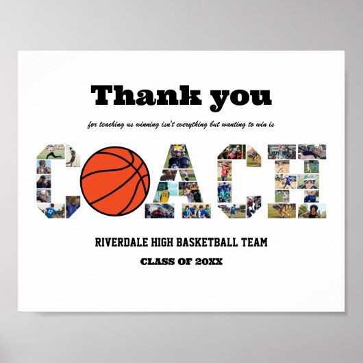 Bedankt Coach Basketbal Team Fotocollage Poster (Voorkant)