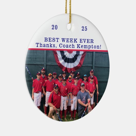 Bedankt Coach Cooperstown Team Foto Beste Week Keramisch Ornament (Rechts)