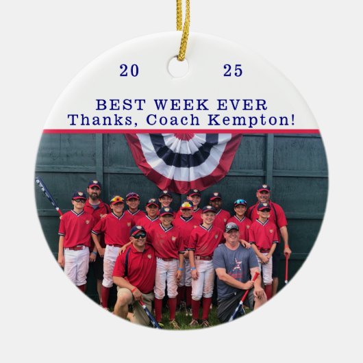 Bedankt Coach Cooperstown Team Foto Beste Week Keramisch Ornament (Voorkant)