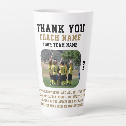 Bedankt Coach met Team Naam Foto Latte Mok (Voorkant)