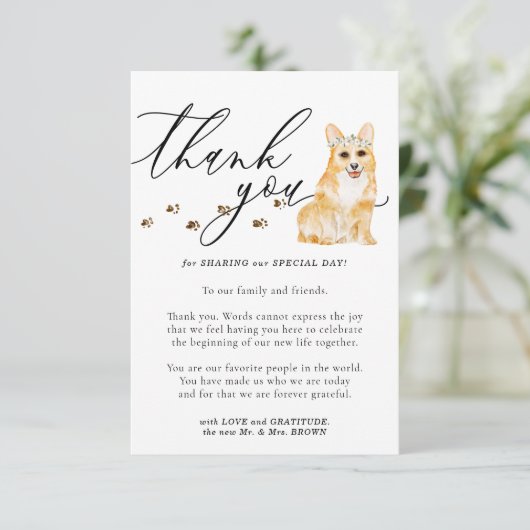 Bedankt Corgi puppy hond bruiloft Informatiekaartje (Staand voorkant)