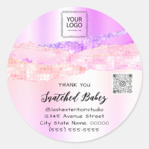 Bedankt Cosmetische Logo QR Code Roos Roze pasta Ronde Sticker