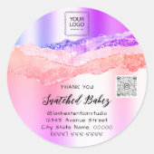 Bedankt Cosmetische Logo QR Code Roze Paars Violet Ronde Sticker (Voorkant)