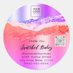 Bedankt Cosmetische Logo QR Code Roze PurpleGlitte Ronde Sticker
