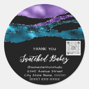 Bedankt Cosmetische Logo QR Code Wedding TealPurpl Ronde Sticker