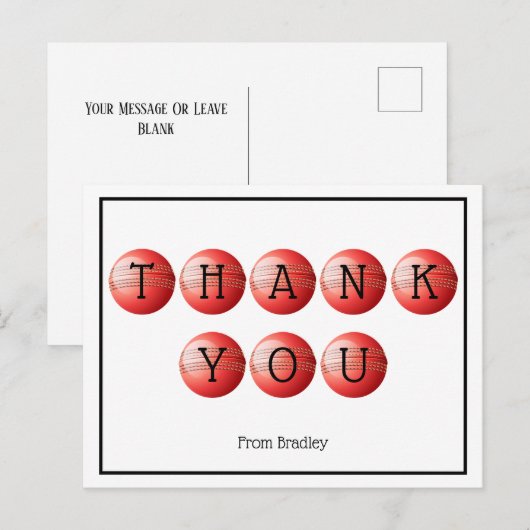 Bedankt Cricket Custom gepersonaliseerd Briefkaart (Voorkant / Achterkant)