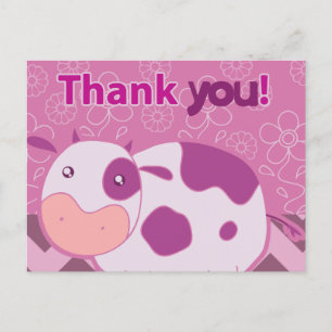 "Bedankt" Cute Pink Cow Briefkaart
