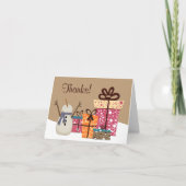 Bedankt! Cute Snowman in The Snow met Gifts Winter Bedankkaart (Voorkant)
