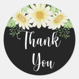 Bedankt Daisy Flowers Black Ronde Sticker