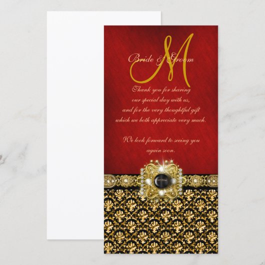 "Bedankt" damast zwart rood goud Bedankkaart (Voorkant / Achterkant)