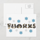 Bedankt Dank je Penguin Winter Snowflake Holiday Briefkaart (Voorkant / Achterkant)