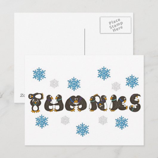 Bedankt Dank je Penguin Winter Snowflake Holiday Briefkaart (Voorkant / Achterkant)