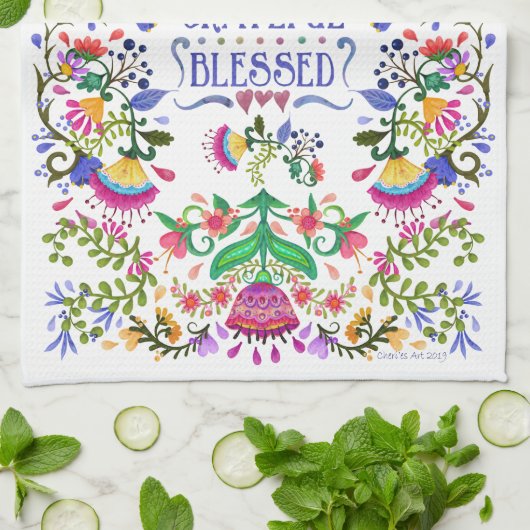 Bedankt, dankbaar, dankbaar, gebukt | Folk Art Flo Theedoek (Gevouwen)