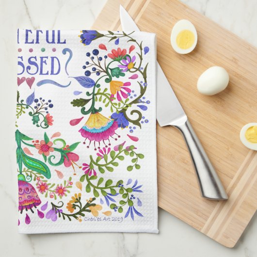 Bedankt, dankbaar, dankbaar, gebukt | Folk Art Flo Theedoek (Quarter Fold)