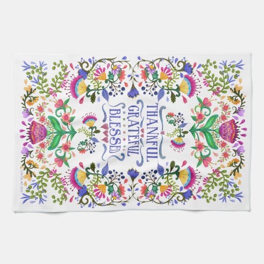 Bedankt, dankbaar, dankbaar, gebukt | Folk Art Flo Theedoek (Horizontaal)