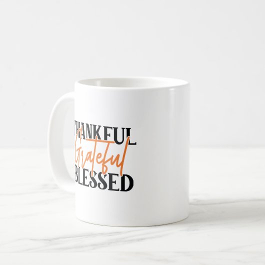 Bedankt, dankbaar, dankbaar, gebukt koffiemok (Voorkant links)