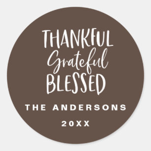 Bedankt, dankbaar, gezegende foto van de Thanksgiv Ronde Sticker