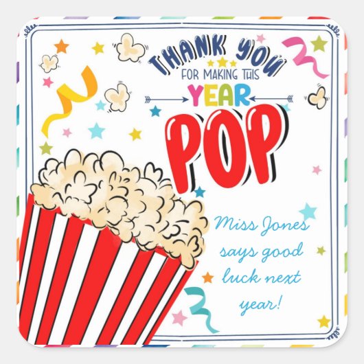 Bedankt dat je dit jaar pop klas verlaat vierkante sticker (Voorkant)