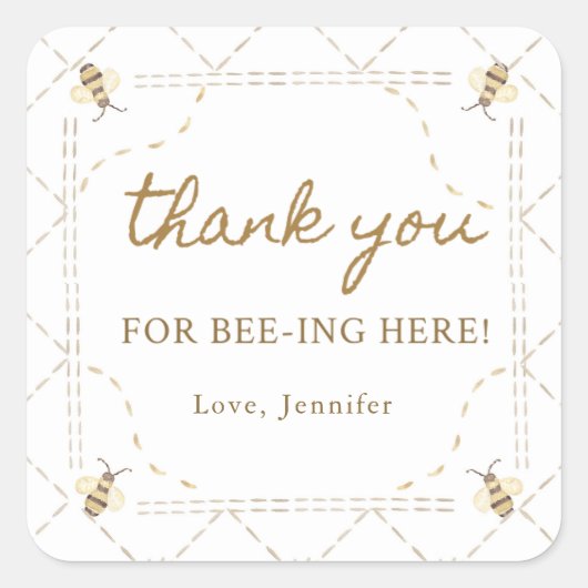 Bedankt dat je hier bent, bij dank je vierkante sticker (Voorkant)