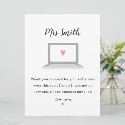 Bedankt dat je lerarenmentor online les waardeert kaart (Staand voorkant)