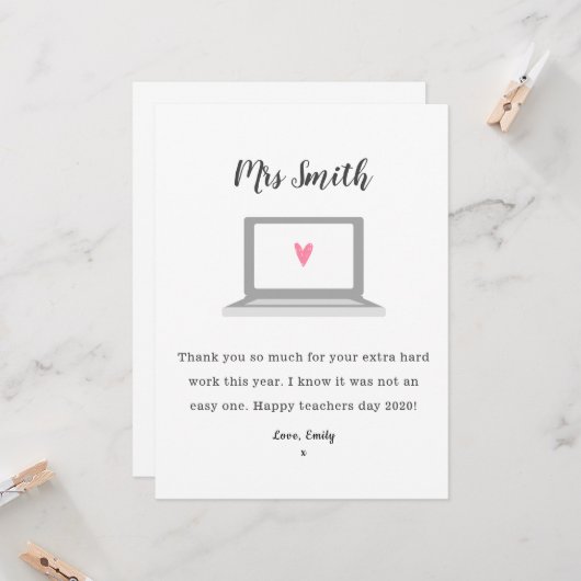 Bedankt dat je lerarenmentor online les waardeert kaart (Voorkant / Achterkant in situ)