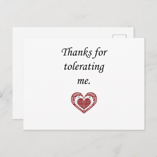 Bedankt dat je me duldt Moderne Valentijn Briefkaart (Voorkant / Achterkant)