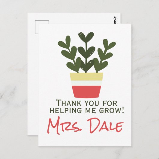 Bedankt dat je me hebt helpen groeien | Leraar Briefkaart (Voorkant / Achterkant)