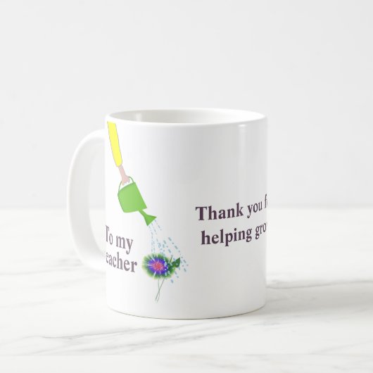 "Bedankt dat je me helpt groeien" voor leraar Koffiemok (Voorkant links)