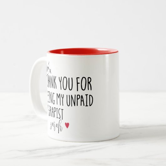 Bedankt dat je mijn beste onbetaalde therapeut ben tweekleurige koffiemok (Voorkant links)