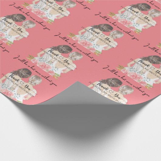 Bedankt dat je mijn bruidroze bruidsroze bent cadeaupapier (Hoek)