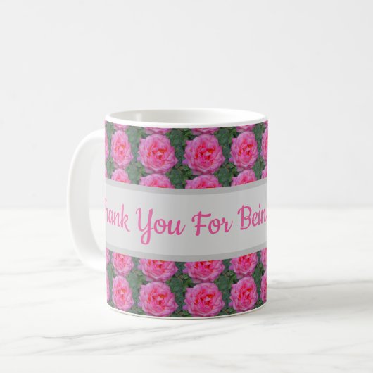 Bedankt dat je mijn leraar roze roze rozenpatroon  koffiemok (Voorkant links)