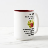 Bedankt dat je mijn zuster-Mok bent, Familie Gift. Tweekleurige Koffiemok (Voorkant rechts)
