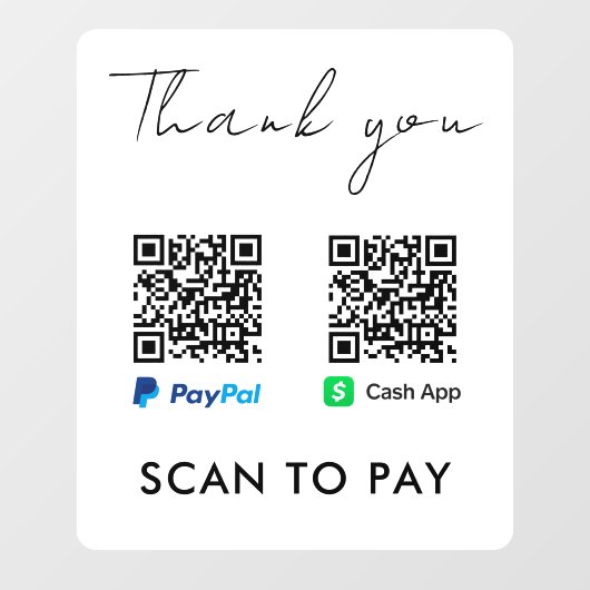 Bedankt dat je PayPal PayPal PayPal-QR-code Scanne Raamsticker (Vel)