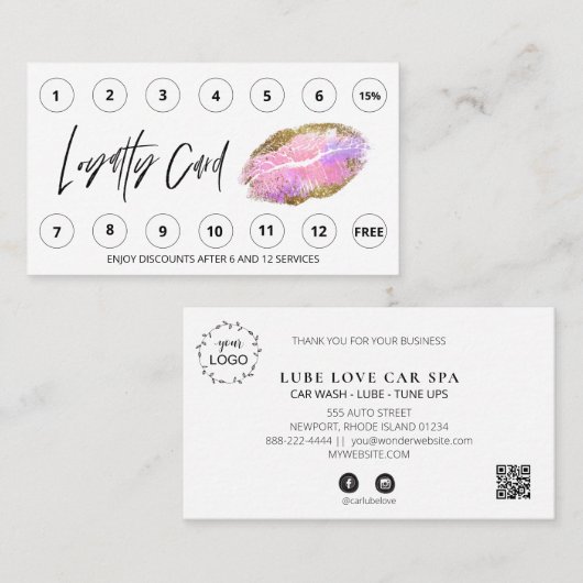 *~* Bedankt dat je QR LOGO schoonheidslippen Loyal Klantenkaartje (Voorkant / Achterkant)