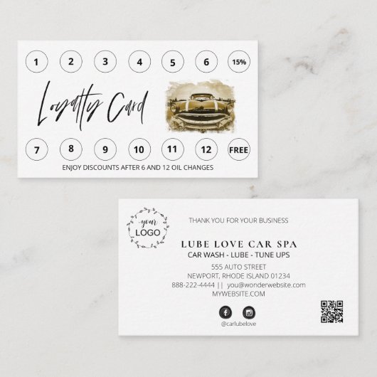 *~* Bedankt dat je QR Lube Car Wash LOGO Auto belo Klantenkaartje (Voorkant / Achterkant)