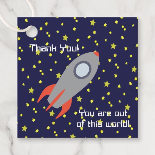 Bedankt dat je uit dit raketschip bent bedankjes labels (Voorkant)