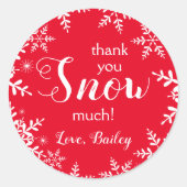 Bedankt dat je veel wintersneeuwvlokken rood hebt ronde sticker (Voorkant)