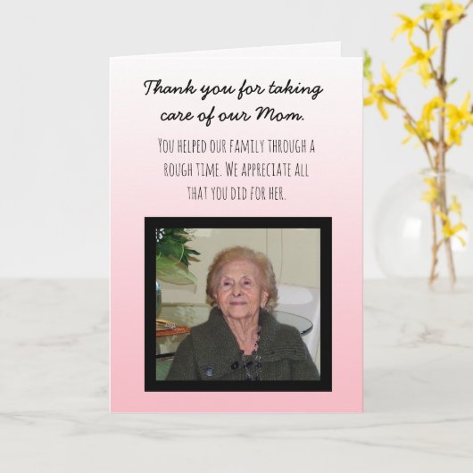 Bedankt dat je voor onze moeder hebt gezorgd kaart (Gele Bloem)