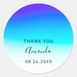 Bedankt Datum Sweet 16th Wedding Ombre Blue Ronde Sticker