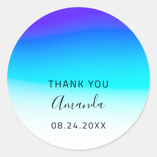Bedankt Datum Sweet 16th Wedding Ombre Blue Ronde Sticker (Voorkant)
