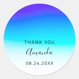 Bedankt Datum Sweet 16th Wedding Ombre Blue Ronde Sticker